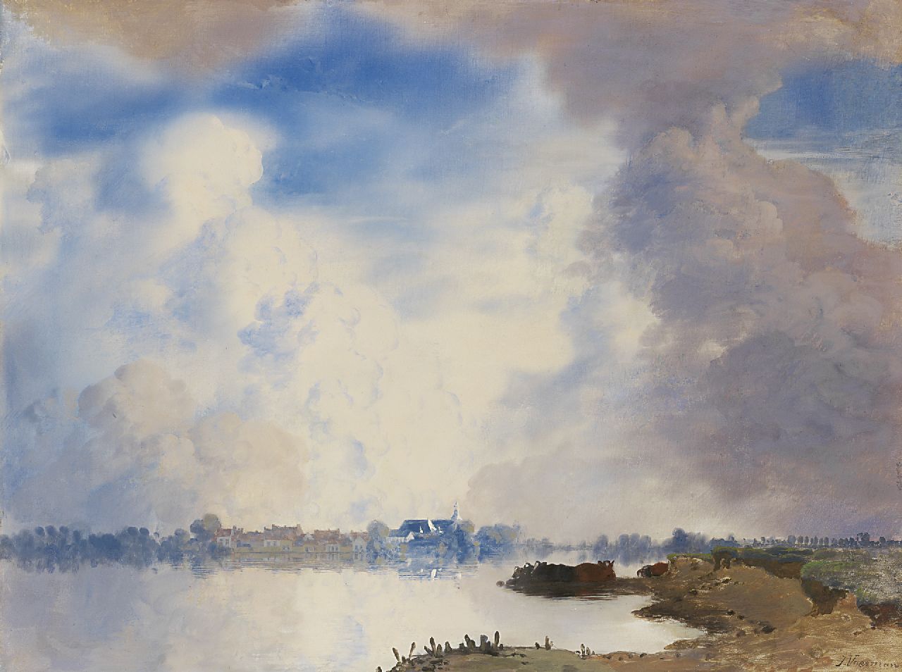 Voerman sr. J.  | Jan Voerman sr., A view of the IJssel, Hattem, oil on panel 52.0 x 69.0 cm, signed l.r.