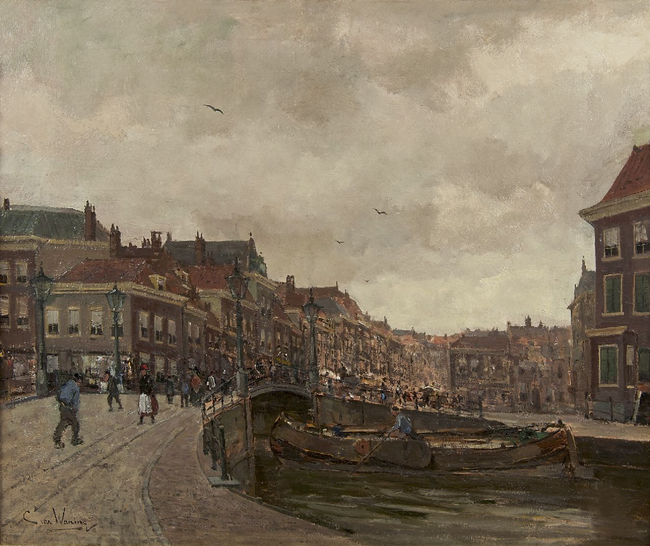 Kees van Waning | A view of the 'Wagenbrug' and the 'Wagenstraat' in The Hague, oil on canvas, 51.2 x 61.3 cm, signed l.l.