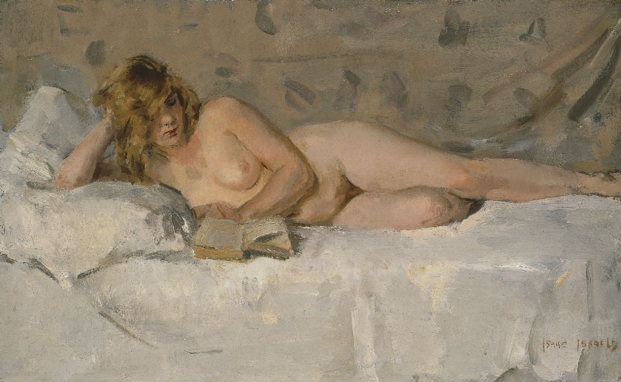 Israels I.L.  | 'Isaac' Lazarus Israels, A reclining nude (Sjaantje van Ingen), oil on canvas 40.3 x 64.6 cm, signed l.r.