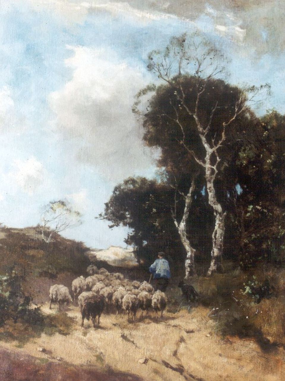 Scherrewitz J.F.C.  | Johan Frederik Cornelis Scherrewitz, Shepherd hearding his sheep on the heath, oil on canvas 65.5 x 50.8 cm, signed l.l.