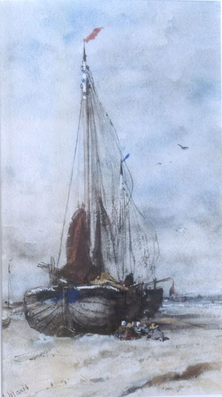 Maris J.H.  | Jacobus Hendricus 'Jacob' Maris, 'Bomschuiten' on the beach, watercolour on paper 39.0 x 22.0 cm, signed l.l.