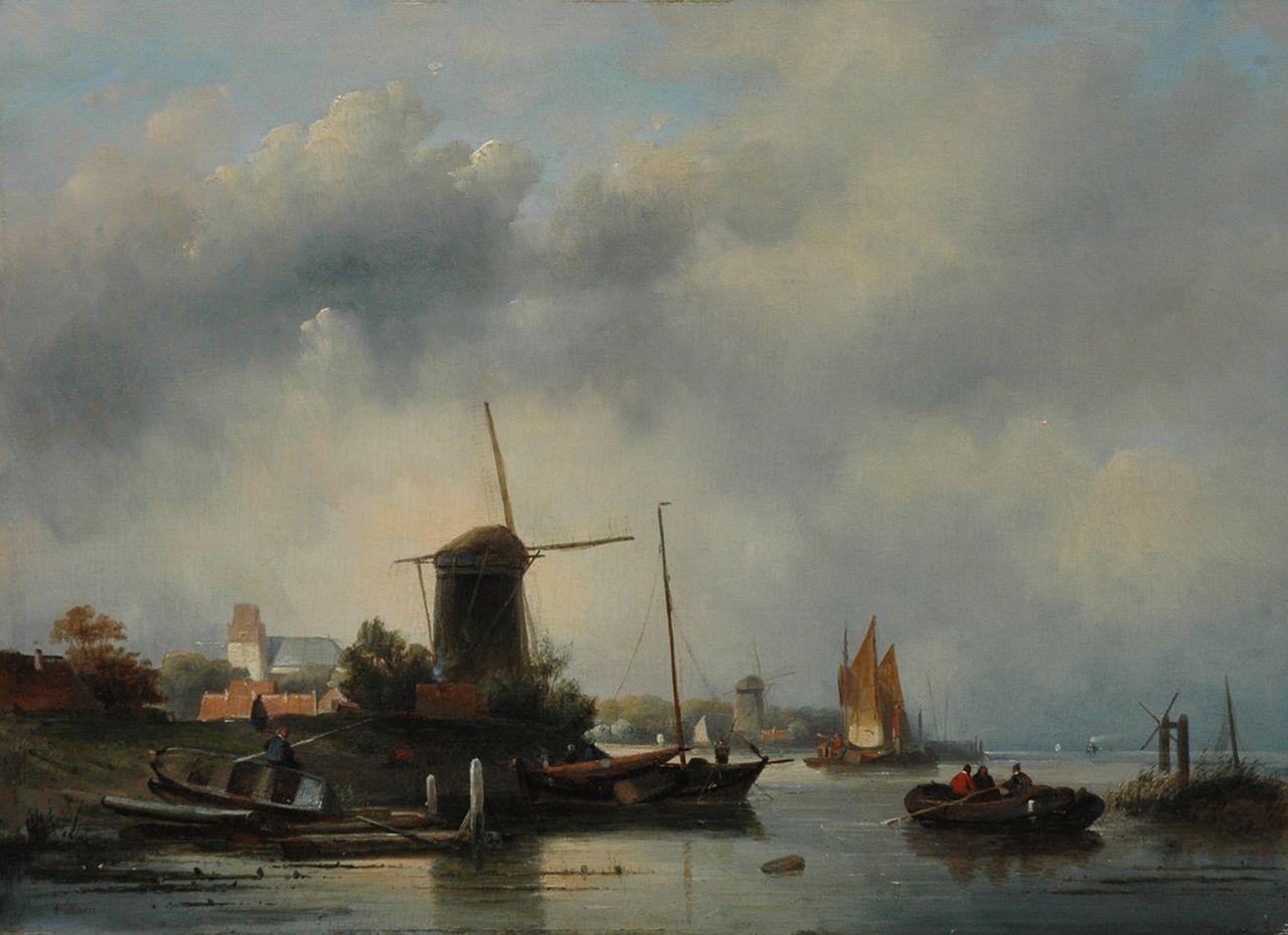 Hoen C.P. 't | Cornelis Petrus 't Hoen, A town along a river, oil on panel 43.5 x 60.0 cm, signed l.l.