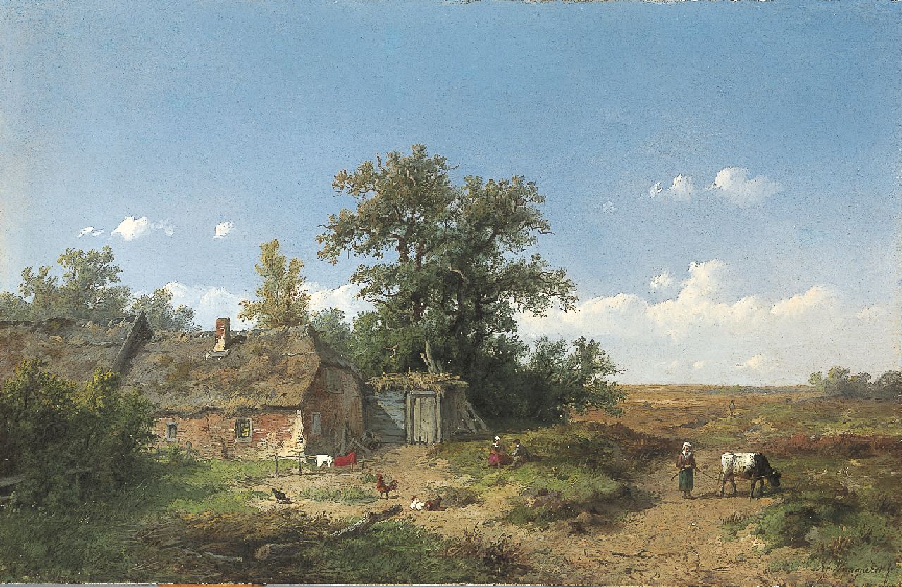 Wijngaerdt A.J. van | Anthonie Jacobus van Wijngaerdt, A farm in a summer landscape, oil on panel 23.2 x 35.8 cm, signed l.r.