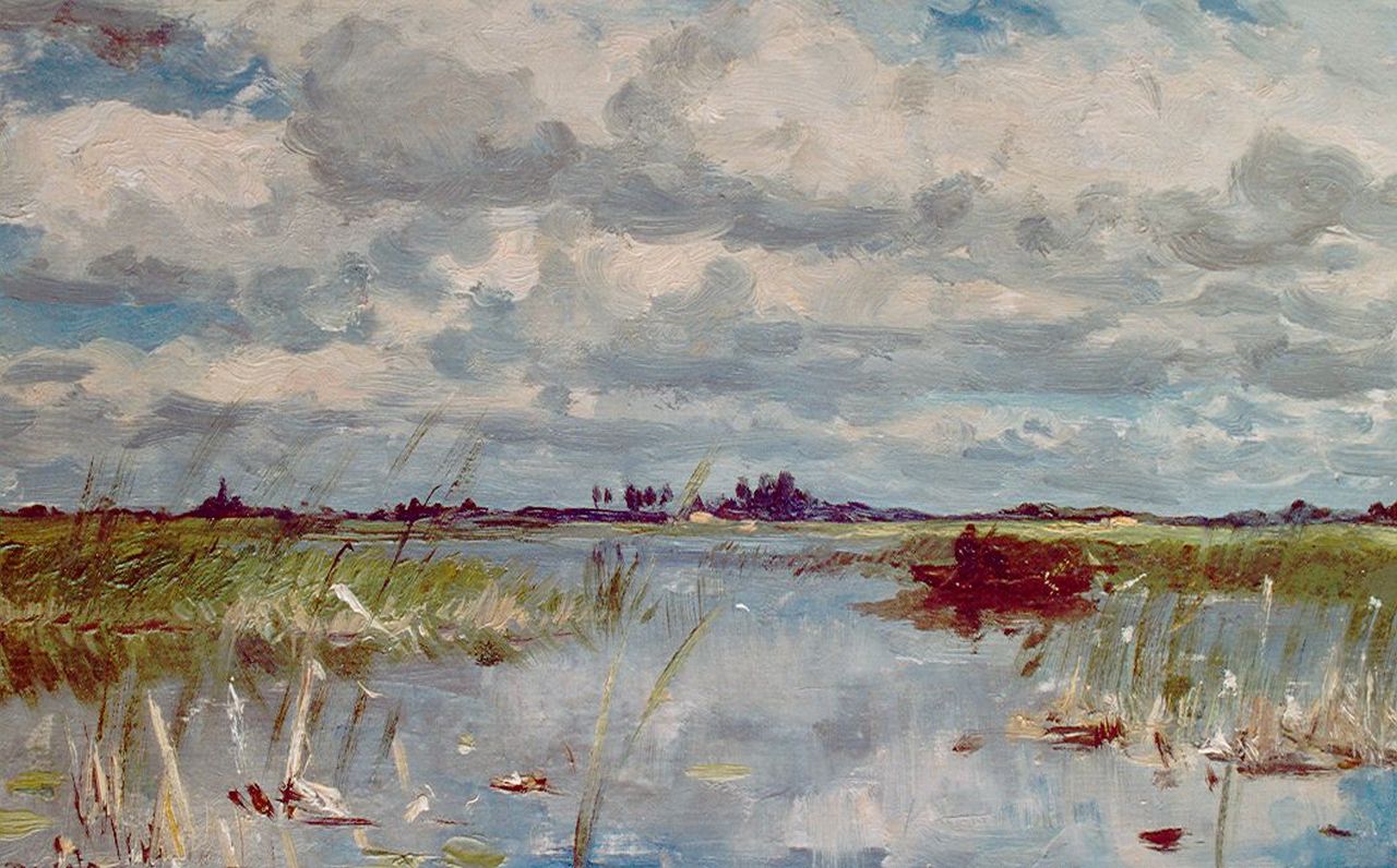 Roelofs W.  | Willem Roelofs, An extensive lake landscape near Noorden, oil on canvas laid down on panel 28.3 x 45.1 cm, signed l.l.