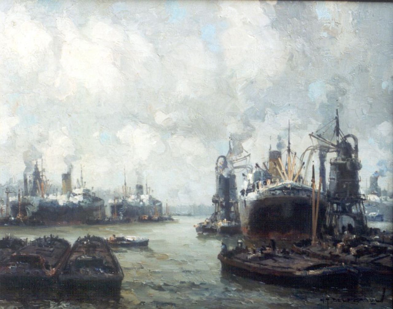 Delfgaauw G.J.  | Gerardus Johannes 'Gerard' Delfgaauw, The harbour of Rotterdam, oil on canvas 40.5 x 50.5 cm, signed l.r.