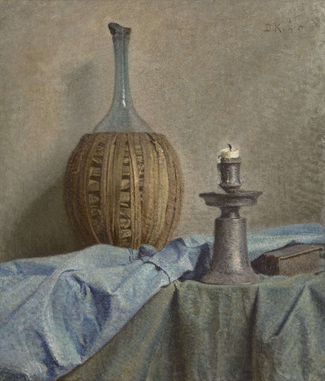 Komter D.  | Douwe Komter, Still life with a Chianti bottle and a candlestick, oil on painter's board 53.9 x 45.9 cm, signed u.r. with initials and dated '40