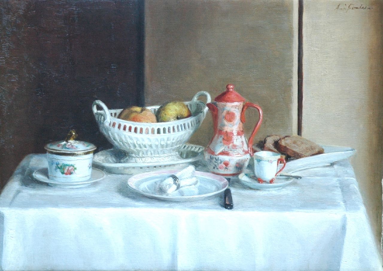 Fontein A.S.  | Adriana Sophia Fontein, Breakfast, oil on canvas 47.2 x 65.7 cm, signed u.r. and on the reverse and dated '25 on the reverse