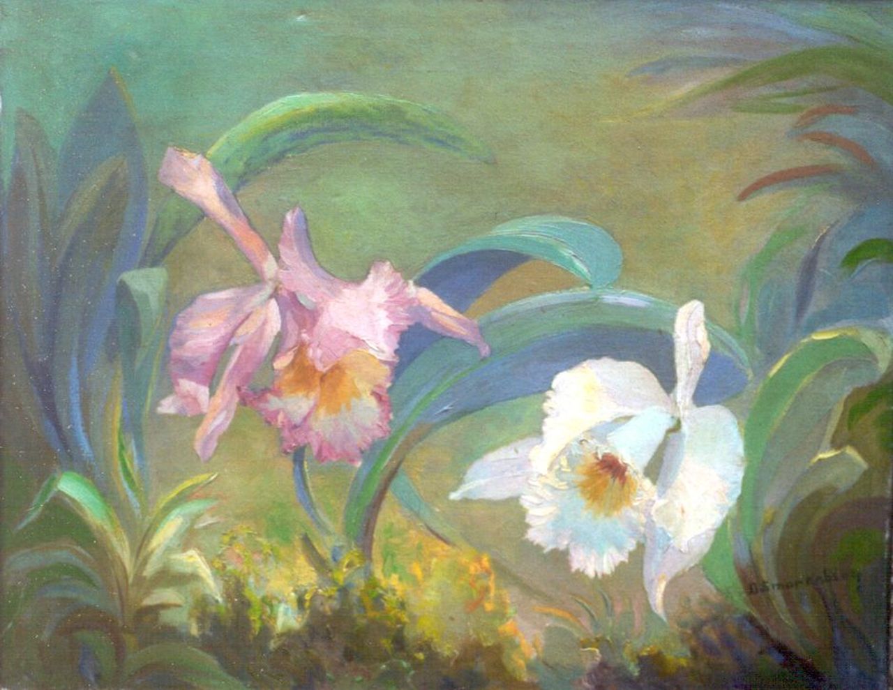 Smorenberg D.  | Dirk Smorenberg, Orchids, oil on canvas 40.2 x 49.6 cm, signed l.r.