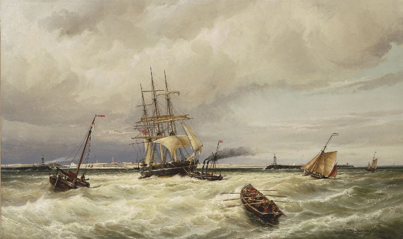 Dommelshuizen C.C.  | Cornelis Christiaan Dommelshuizen, Shipping in a stiff breeze, oil on canvas 76.9 x 127.0 cm, signed l.r. and dated 1880