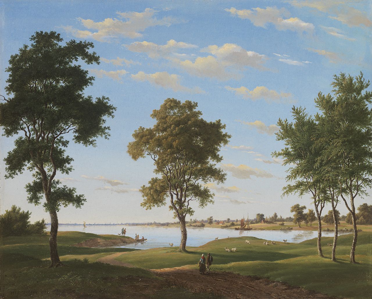 Kitzinger M.L.  | Maximiliaan Leonard Kitzinger, Idyllic river landscape, oil on panel 34.0 x 41.7 cm, signed l.l.