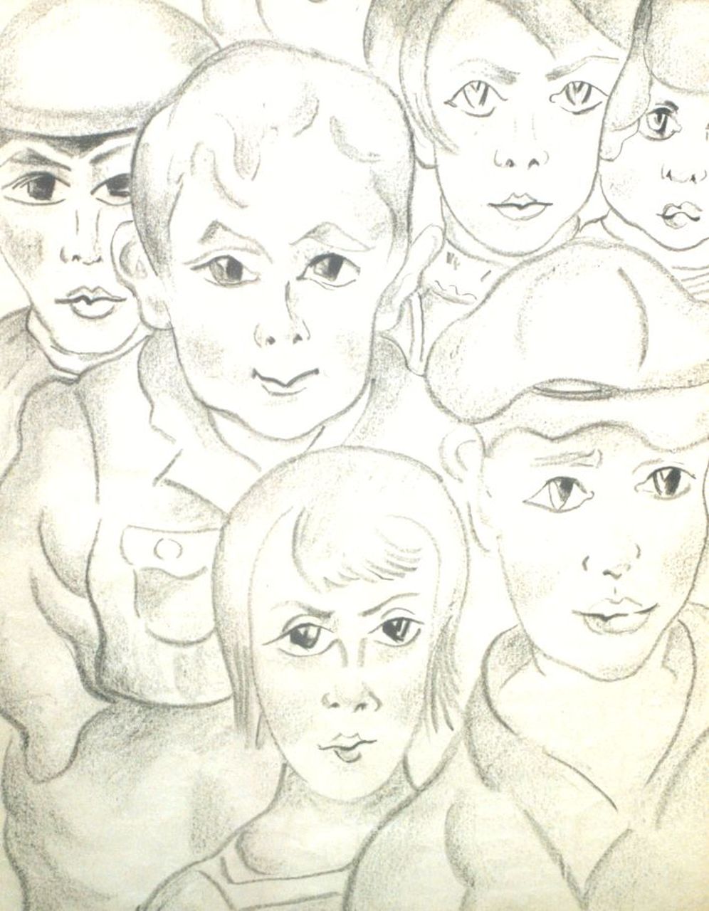 Berg E.  | Else Berg, Children, charcoal on paper 65.1 x 50.1 cm, signed l.r.