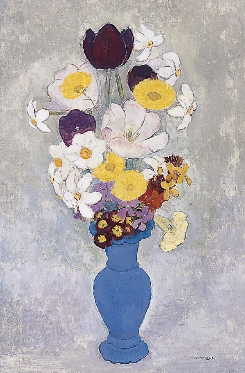 Bosquet A.  | Andrée Bosquet, A flower still life, oil on board 60.2 x 40.2 cm, signed l.r.
