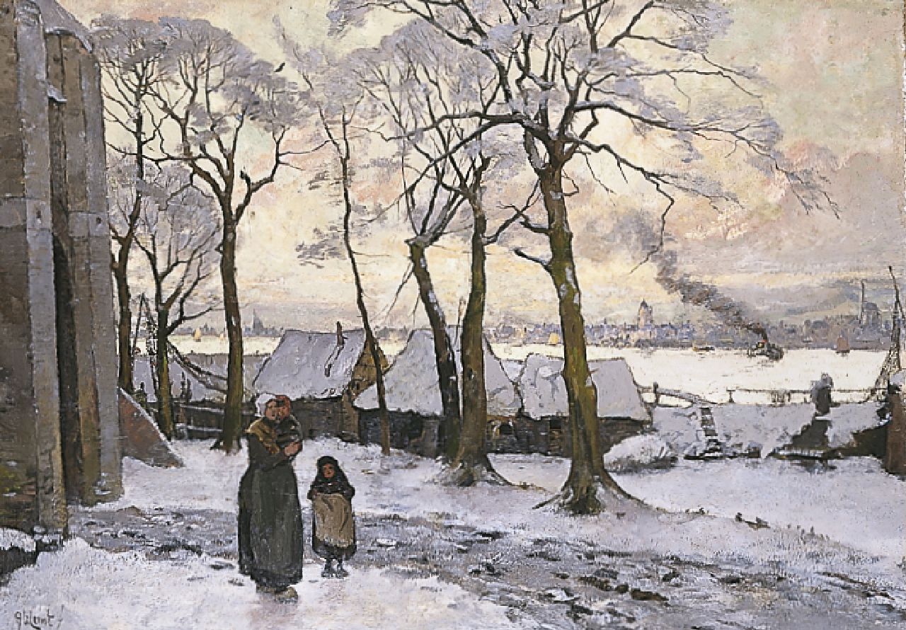 Comte A. le | Adolf le Comte, A winter landscape with women and children, oil on canvas 89.0 x 127.5 cm, signed l.l.