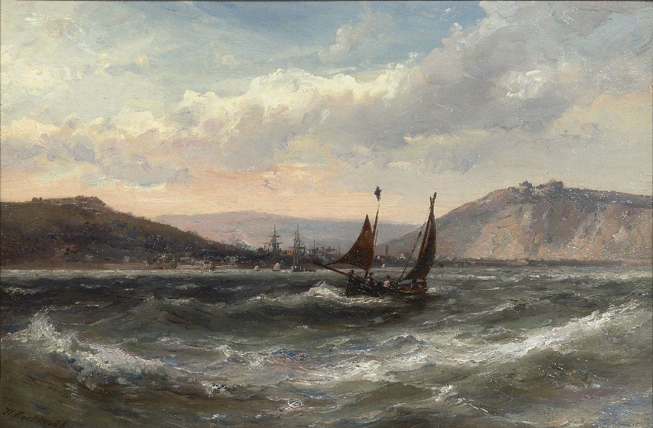 Koekkoek jr. H.  | Hermanus Koekkoek jr., Sailing vessels in choppy seas, oil on canvas 30.0 x 45.2 cm, signed l.l.