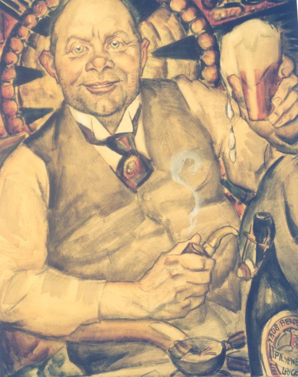 Gestel L.  | Leendert 'Leo' Gestel, Piet Boendermaker, black chalk and watercolour on paper 77.5 x 69.0 cm, signed l.r. and dated August 1st Bergen 1917 on the bottle