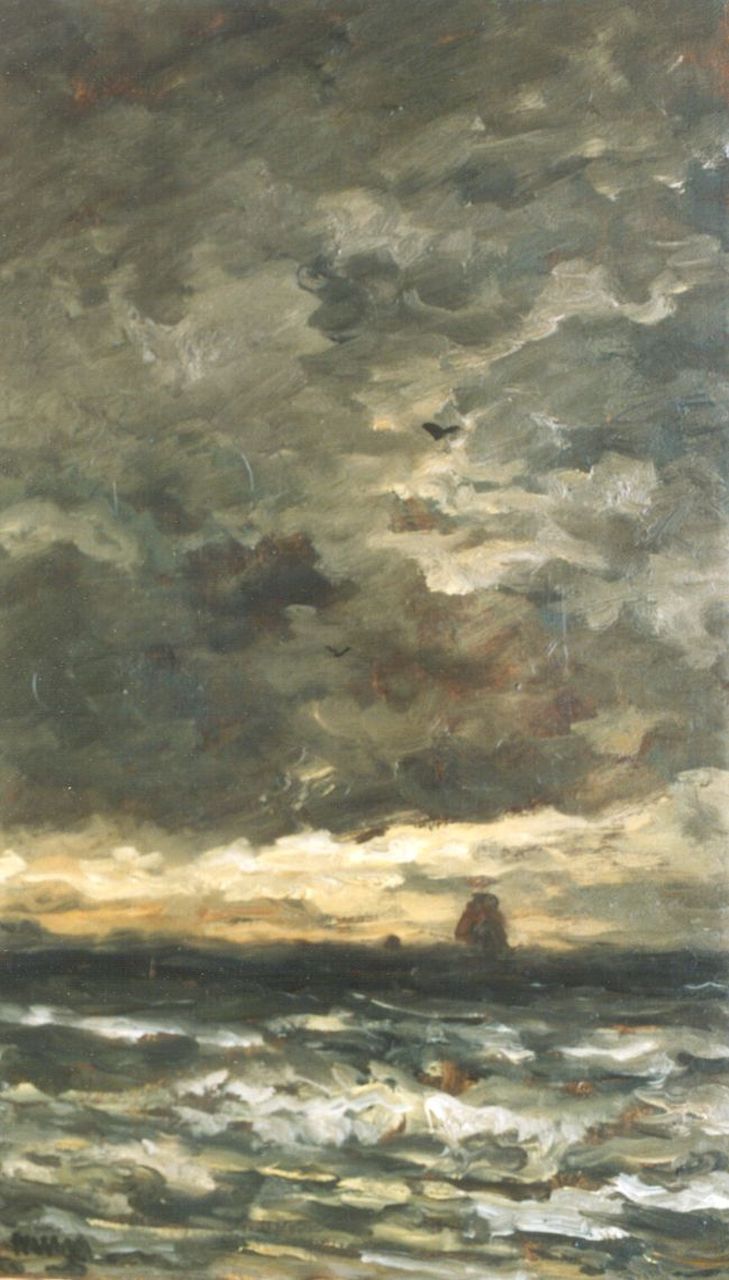 Mesdag H.W.  | Hendrik Willem Mesdag, Evening twilight, oil on panel 55.3 x 32.4 cm, signed l.l. with initials