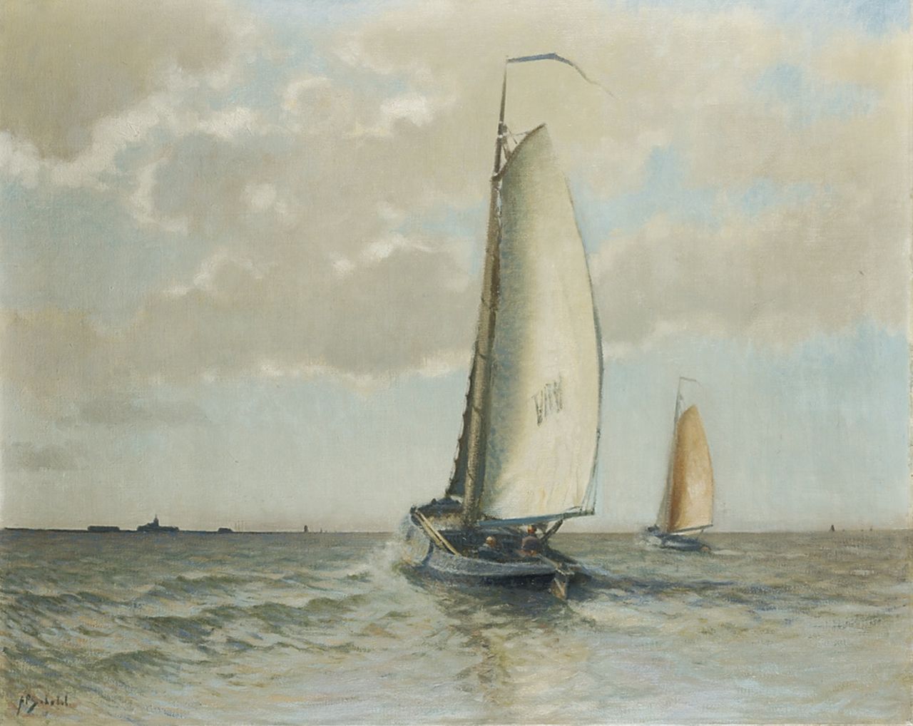 Schotel A.P.  | Anthonie Pieter Schotel, A Volendam barge on the Zuiderzee near Marken, oil on canvas 80.3 x 100.5 cm, signed l.l.
