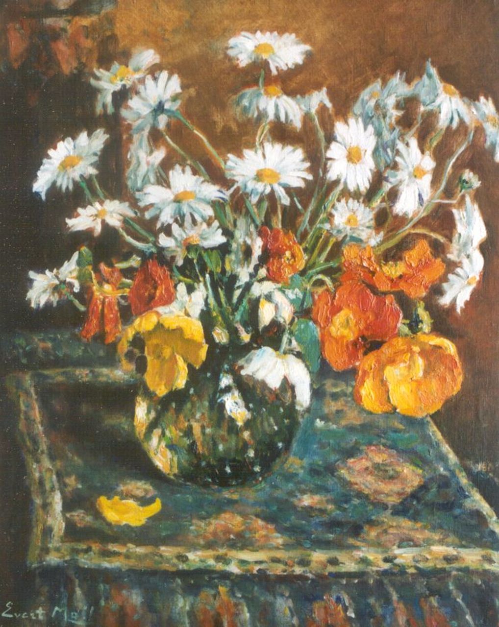 Moll E.  | Evert Moll, Daisies and tulips, oil on canvas 70.0 x 59.8 cm, signed l.l.
