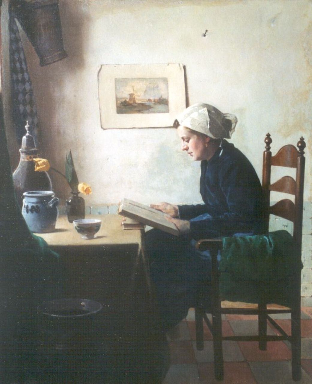 Ligtelijn E.J.  | Evert Jan Ligtelijn, Reading a book, oil on canvas 60.3 x 50.0 cm, signed l.l.