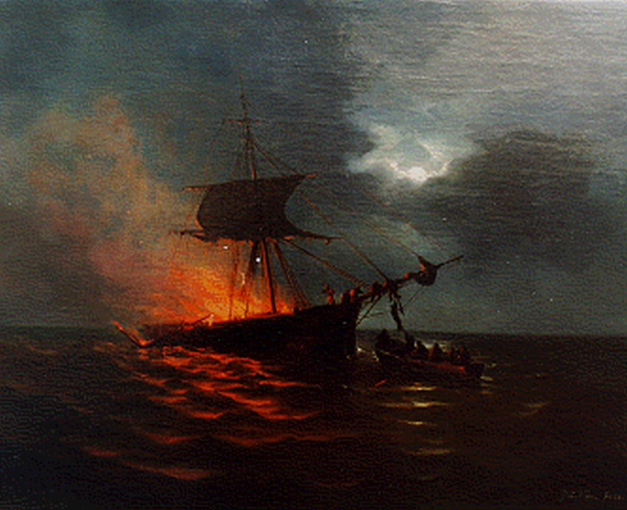 Kiers G.L.  | George Lourens Kiers, Burning ship, oil on canvas 46.7 x 57.3 cm, signed l.r. and dated '68
