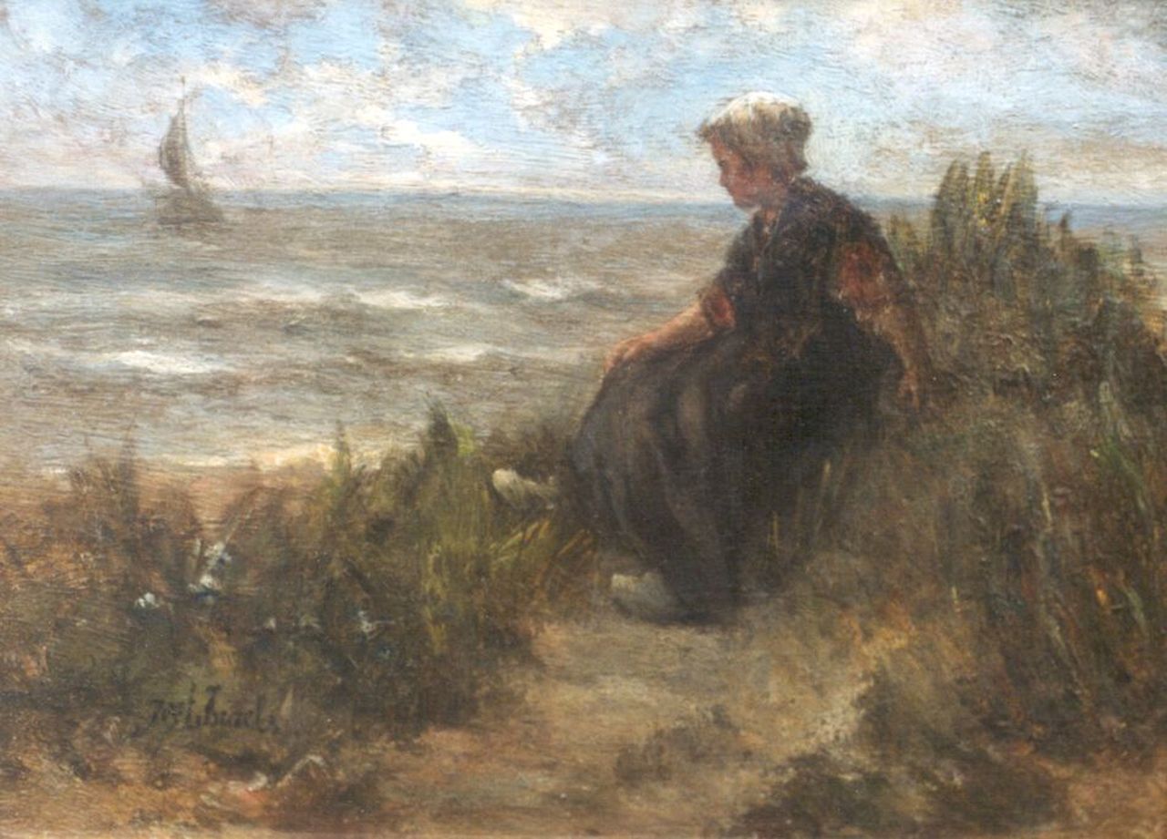 Israëls J.  | Jozef Israëls, Awaiting father's return, oil on panel 24.3 x 33.2 cm, signed l.l.