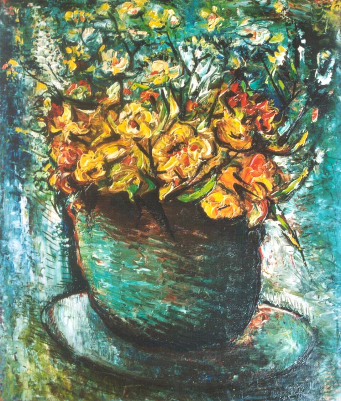 Mels J.W.A.A.M.  | Jacobus Wilhelmus Aloijsius Adrianus Maria Mels, Flowers in an earthenware pot, oil on painter's board 34.9 x 29.7 cm, signed l.r.