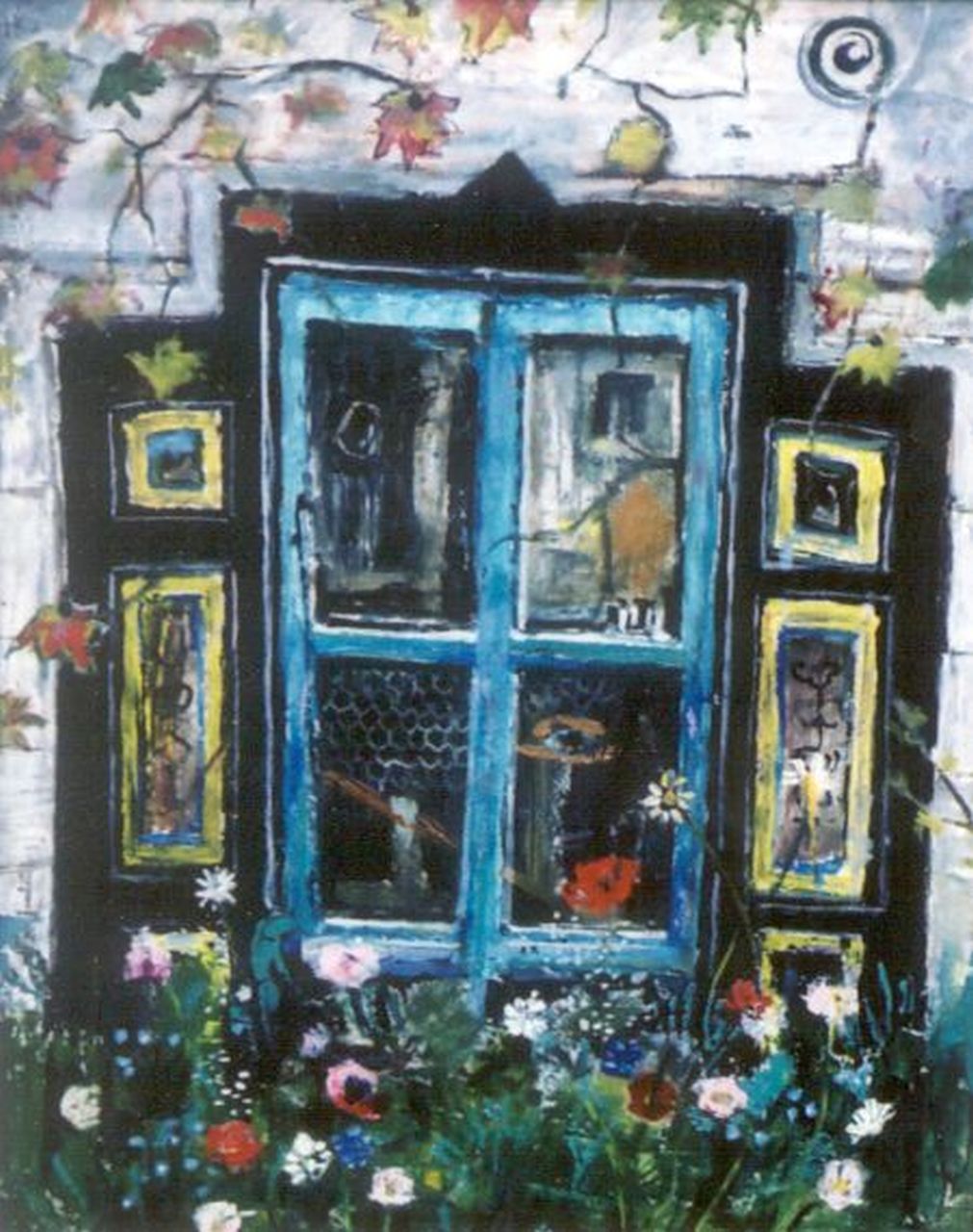 Kamerlingh Onnes H.H.  | 'Harm' Henrick Kamerlingh Onnes, A window surrounded by flowers, oil on canvas 58.0 x 45.0 cm, signed l.l. and dated '70