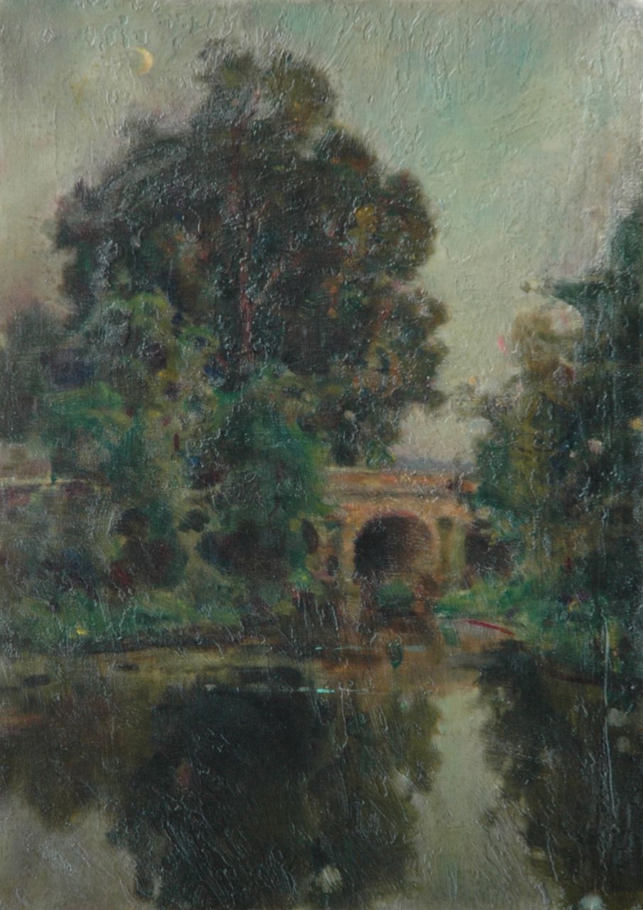 Muenier J.A.  | Jules Alexis Muenier, A moonlit pond, oil on canvas 46.3 x 33.2 cm