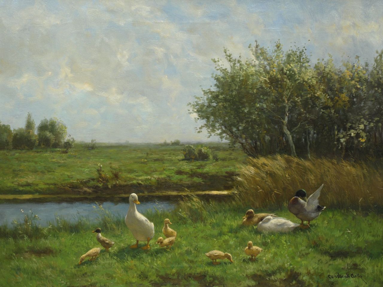 Artz C.D.L.  | 'Constant' David Ludovic Artz, Polder landscape with ducks, oil on canvas 60.5 x 80.0 cm, signed l.r.