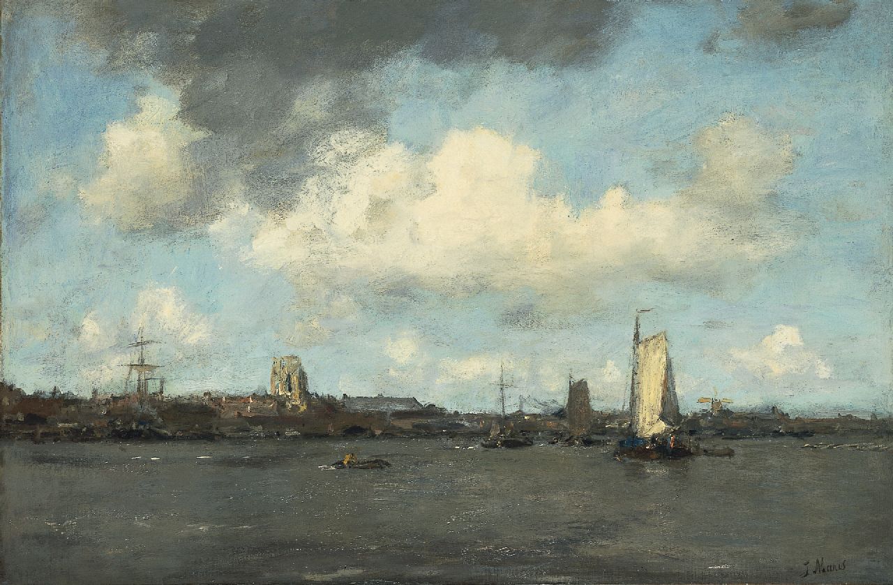 Maris J.H.  | Jacobus Hendricus 'Jacob' Maris, Shipping on the river Merwede, Dordrecht, oil on canvas 58.7 x 89.0 cm, signed l.r.