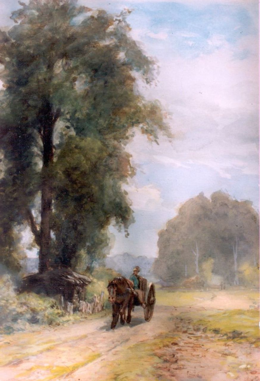 Schipperus P.A.  | Pieter Adrianus 'Piet' Schipperus, Horsedrawn cart on a road, watercolour on paper 33.5 x 22.5 cm, signed l.l.