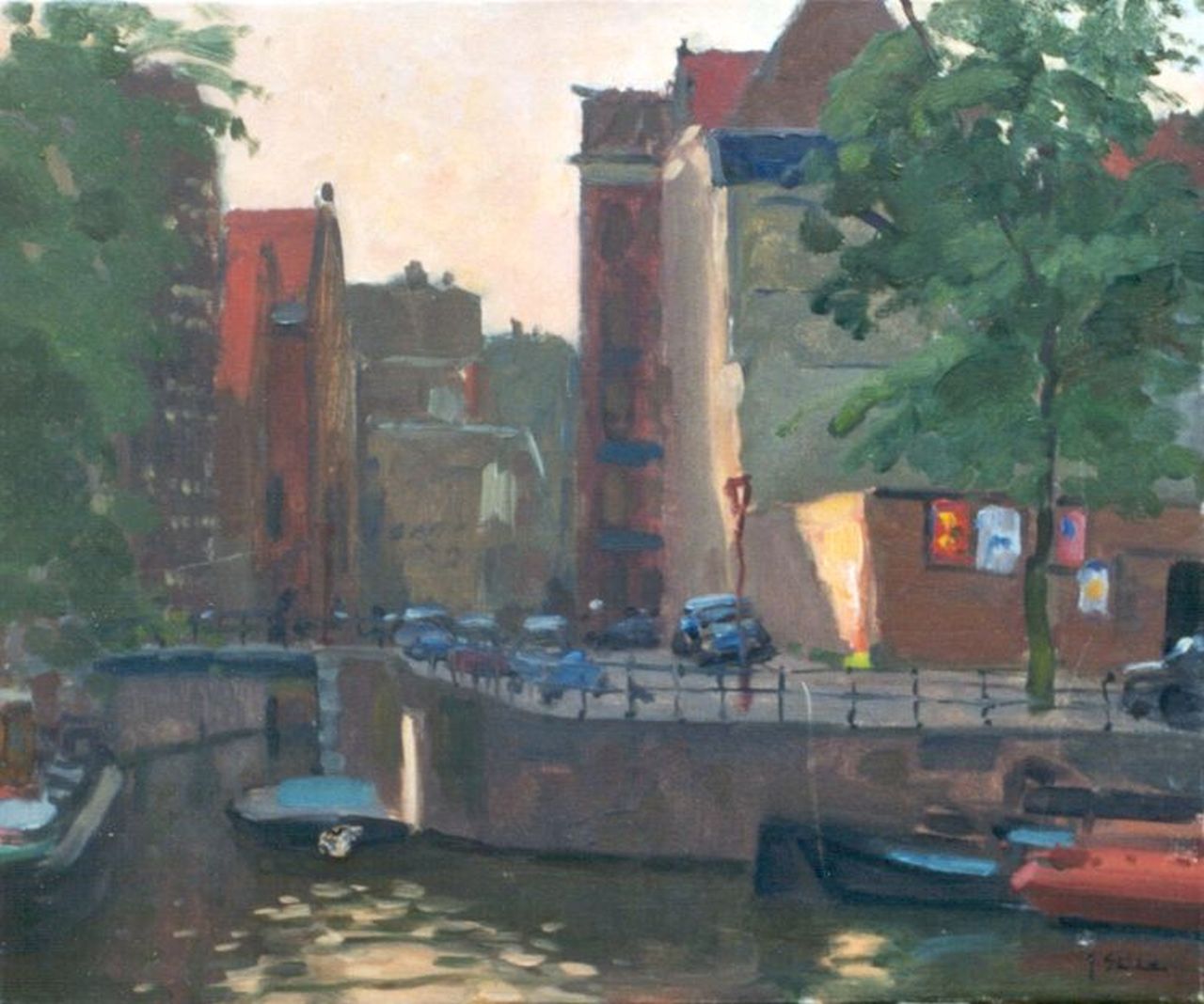 Stierhout J.A.U.  | Josephus Antonius Ubaldus 'Joop' Stierhout, A view of the Snoekjesgracht, Amsterdam, oil on canvas 50.0 x 60.2 cm
