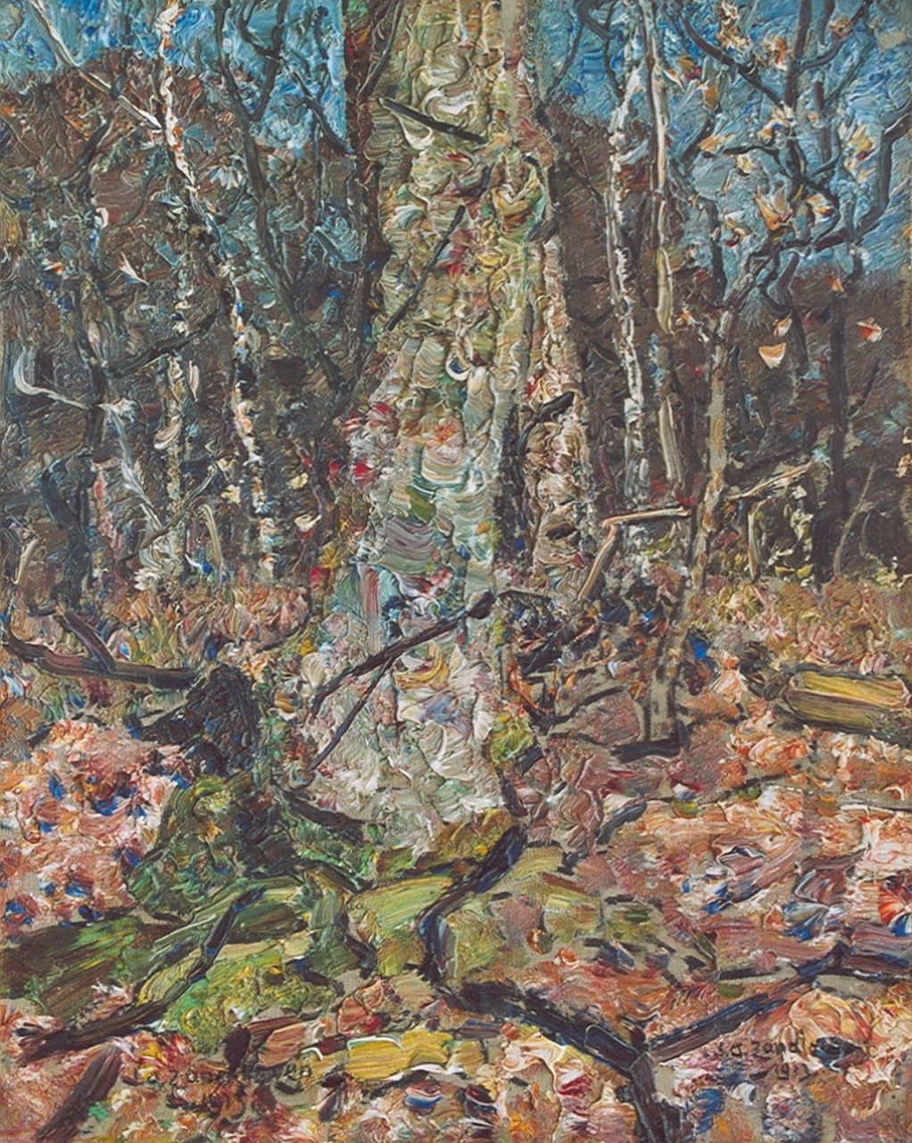 Zandleven J.A.  | Jan Adam Zandleven, Forest view, oil on canvas laid down on board 40.7 x 33.0 cm, signed l.r. and dated 1913