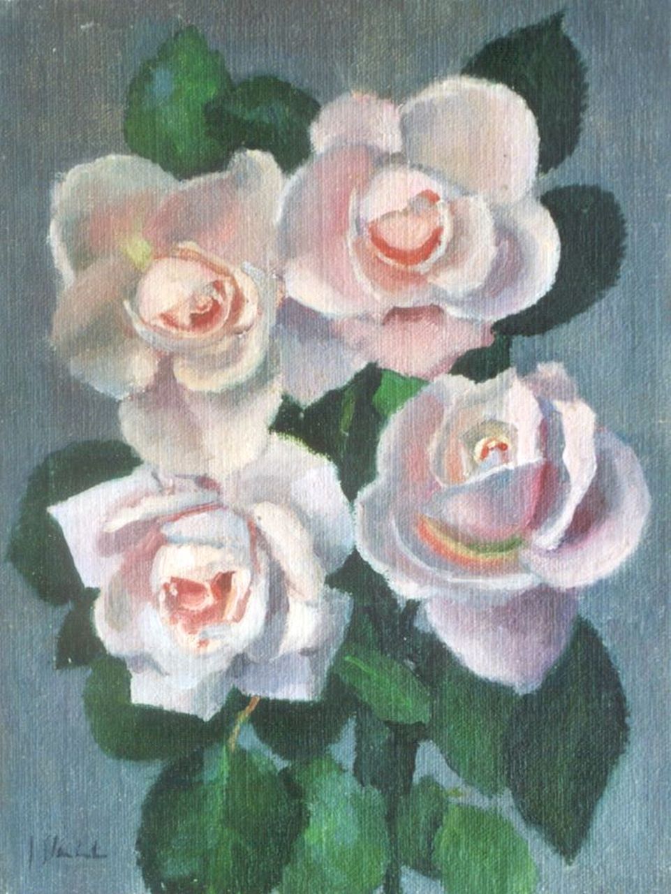 Stierhout J.A.U.  | Josephus Antonius Ubaldus 'Joop' Stierhout, Pink roses, oil on canvas laid down on panel 24.0 x 18.0 cm, signed l.l.