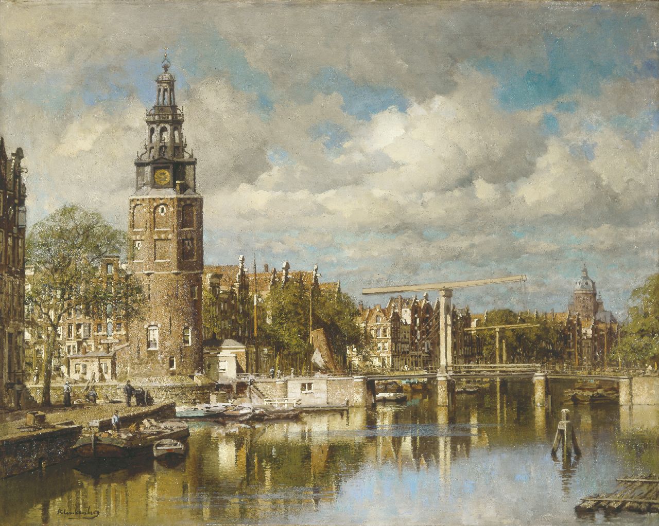 Klinkenberg J.C.K.  | Johannes Christiaan Karel Klinkenberg, Montelbaan's tower, Amsterdam, oil on canvas 80.0 x 100.0 cm, signed l.l.