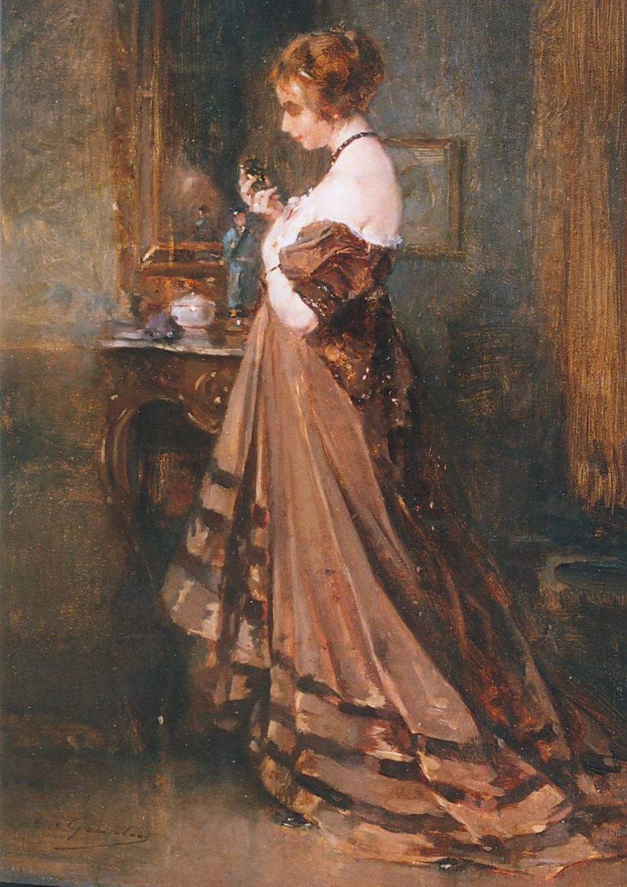 Gouweloos J.L.H.  | 'Jean' Léon Henri Gouweloos, Woman with a cigarette, oil on panel 39.8 x 29.3 cm, signed l.l.
