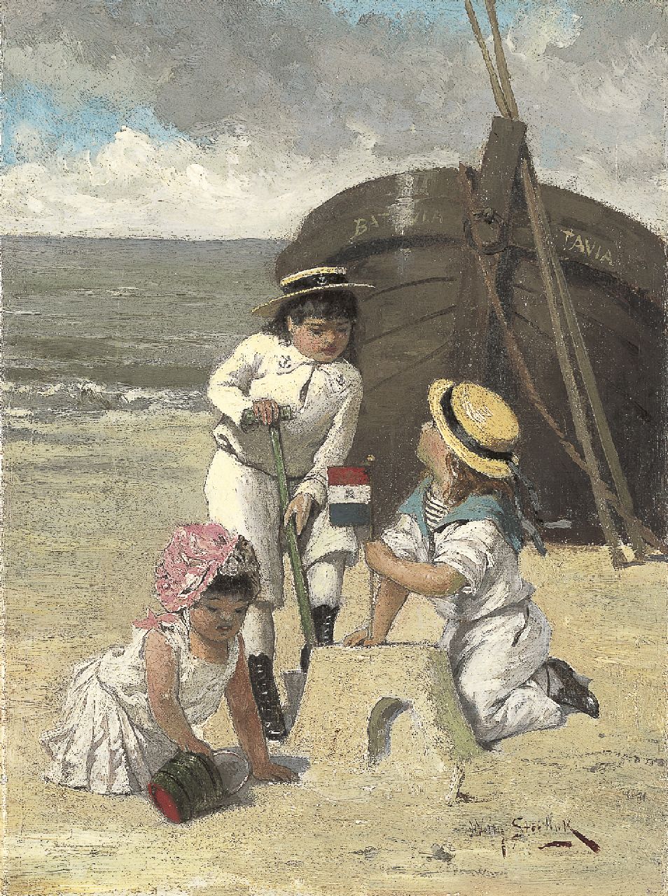 Steelink jr. W.  | Willem Steelink jr., Children playing on the beach, oil on canvas 28.3 x 20.9 cm, signed l.r.