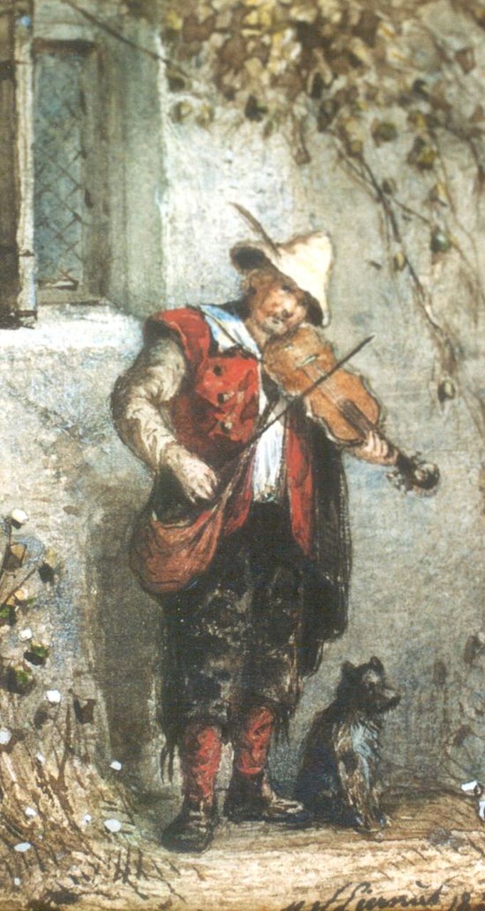 Liernur M.W.  | Martinus Wilhelmus Liernur, Playing the violin, watercolour on paper 10.3 x 6.7 cm, signed l.r. and dated 1853