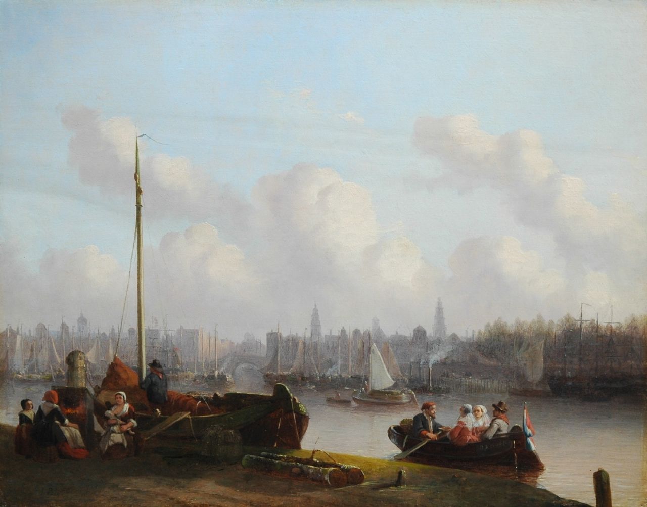 Bles J.  | Joseph Bles, The quay of Antwerpen, oil on panel 44.1 x 56.4 cm, signed l.l. and dated 18.4 (1854?)