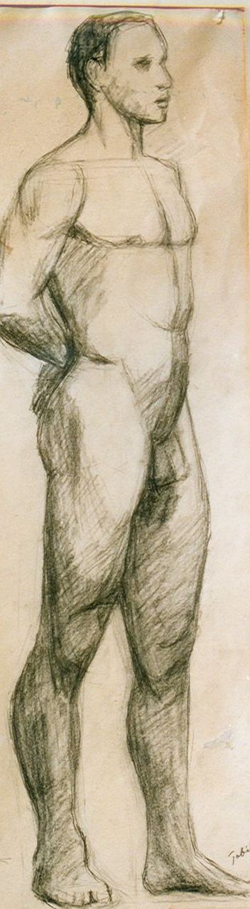 Onbekend 20e eeuw (1e helft)  | Onbekend | Watercolours and drawings offered for sale | Study of a male nude, charcoal and chalk on paper 52.0 x 31.0 cm, signed l.r. 'Tobiasse'