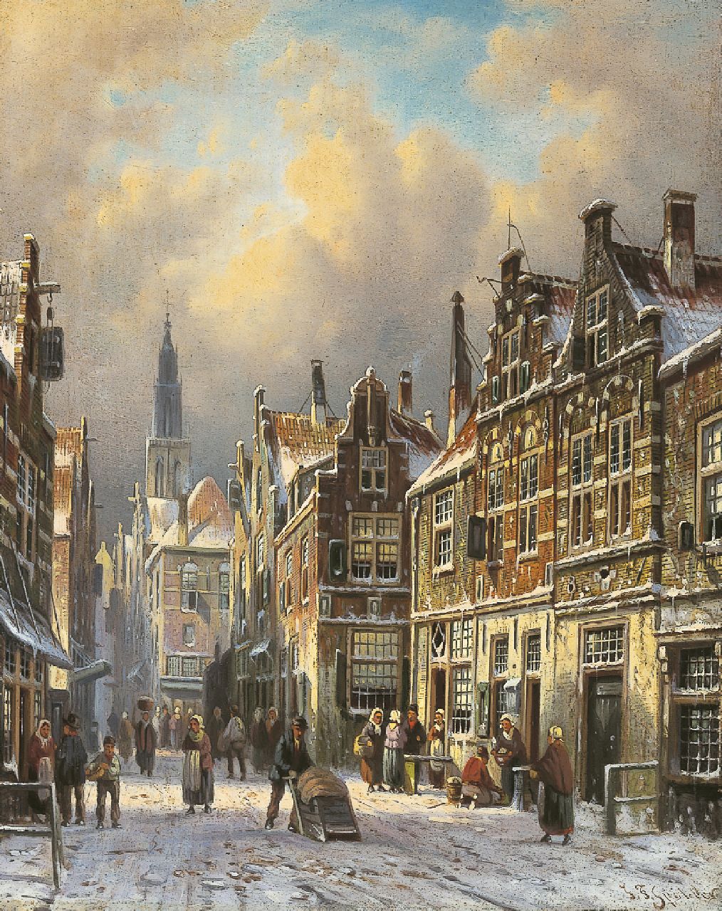 Spohler J.F.  | Johannes Franciscus Spohler, Delft in winter, oil on panel 27.1 x 21.3 cm, signed l.r.