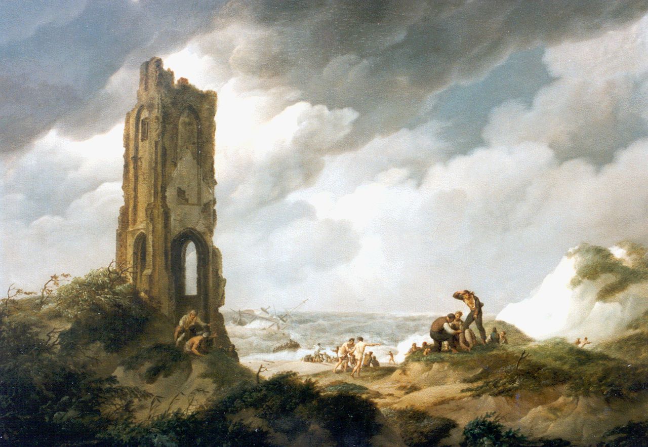 Koekkoek J.H.  | Johannes Hermanus Koekkoek, Shipwreck, Zeeland, oil on panel 41.5 x 56.4 cm, signed l.l.