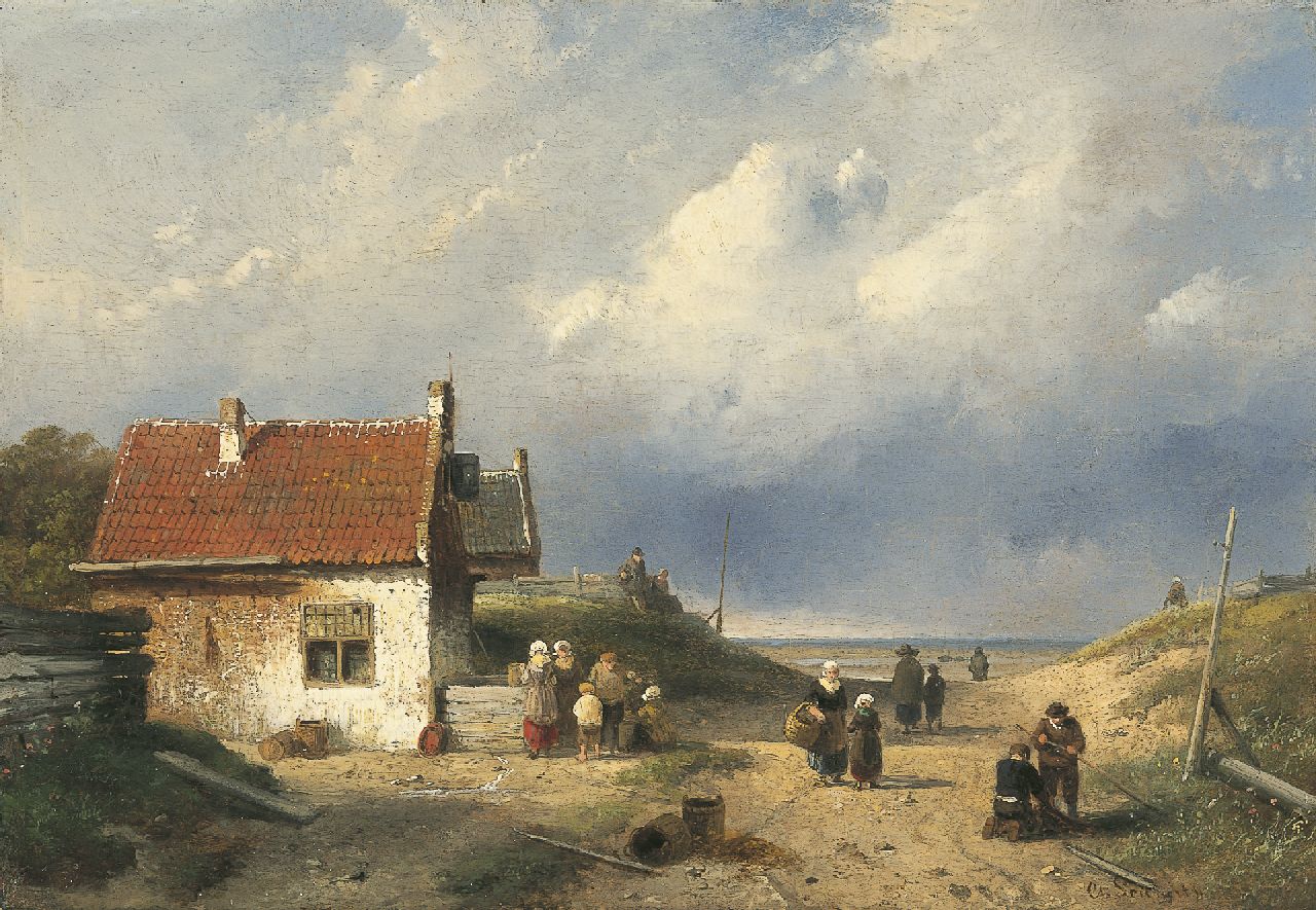 Leickert C.H.J.  | 'Charles' Henri Joseph Leickert, A coastal scene, Scheveningen, oil on panel 23.8 x 34.5 cm, signed l.r.