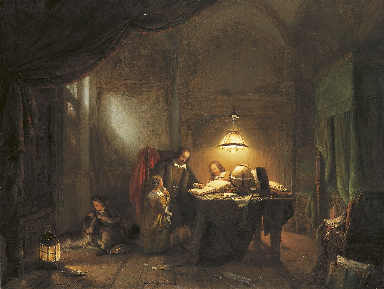 Haanen G.G.  | George Gillis Haanen, The Lesson, oil on canvas 60.3 x 92.0 cm, signed l.r. and dated 1853