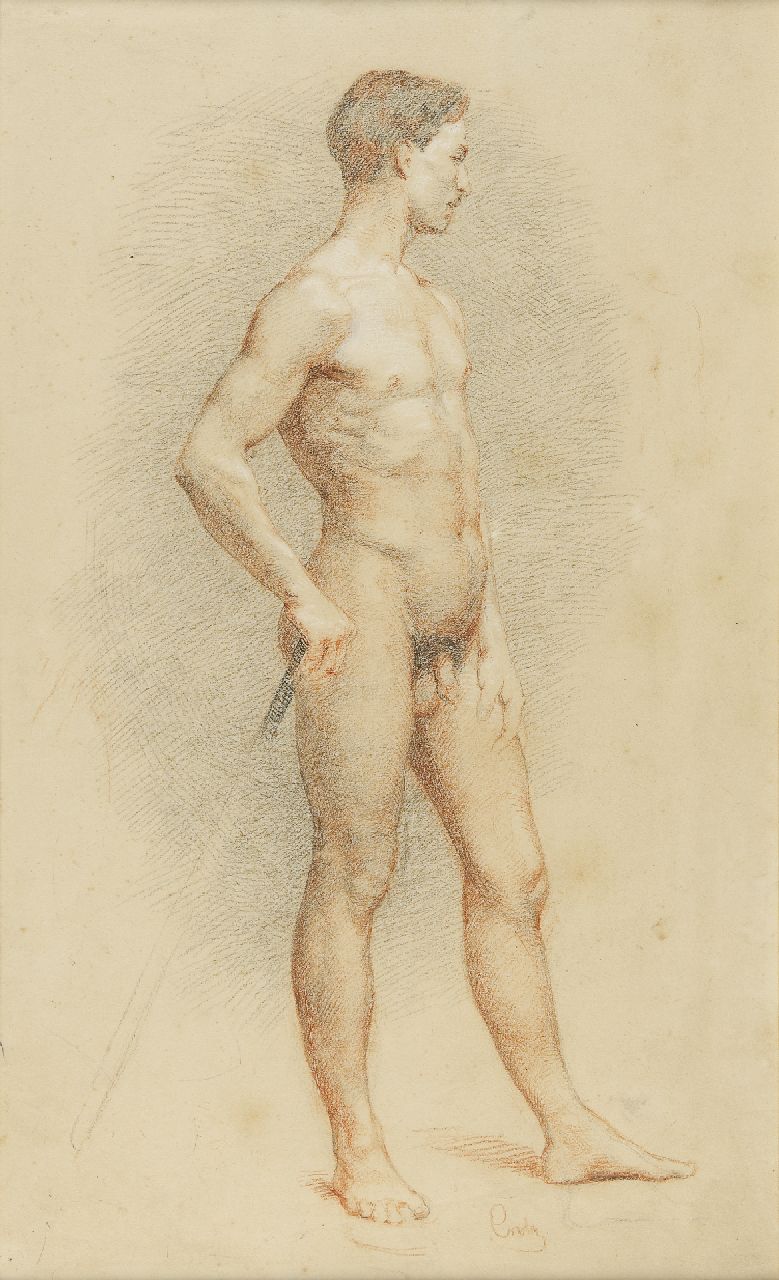 Elise Crola | Academic study of man with a sword, pencil on paper, 46.0 x 28.0 cm, signed l.r.