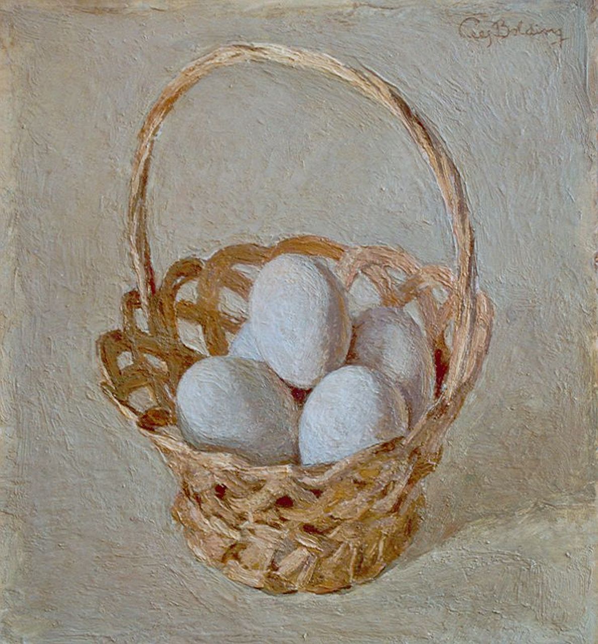 Bolding C.  | Cornelis 'Cees' Bolding, Eggs in a basket, oil on panel 28.3 x 25.6 cm, signed u.r.