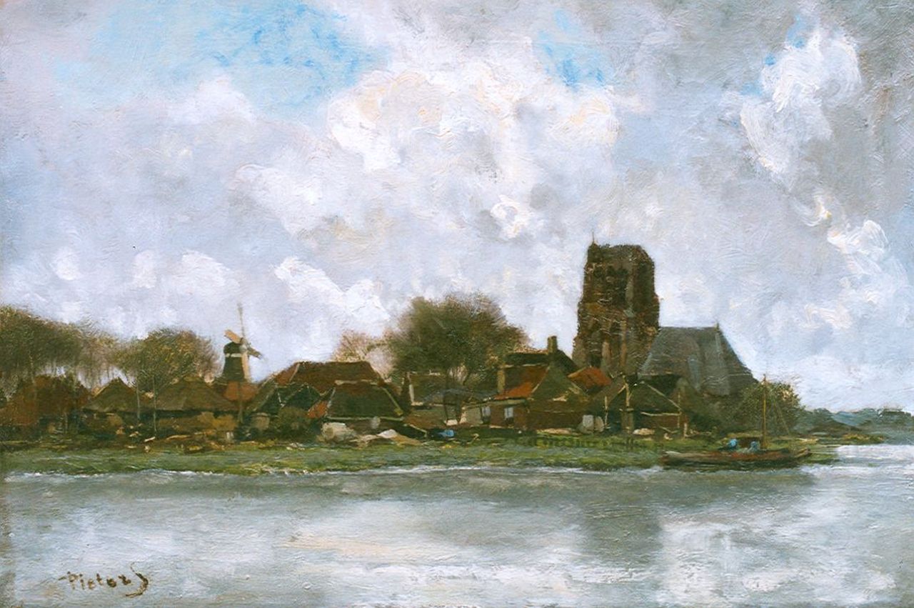 Scheen sr. P.  | Pieter Scheen sr., A village along a waterway, oil on canvas 35.3 x 50.3 cm, signed l.l.