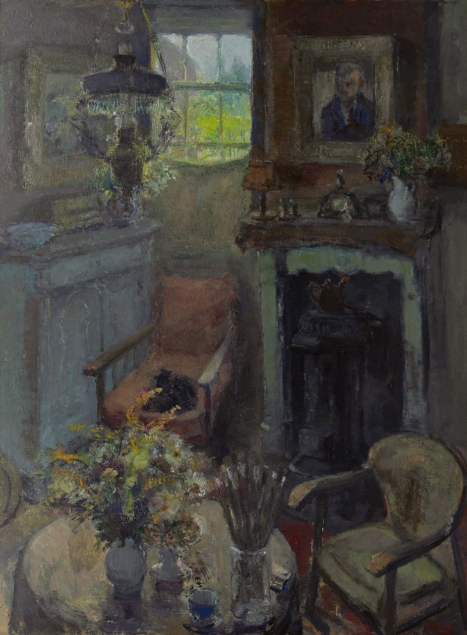 Noltee B.C.  | Bernardus Cornelis 'Cor' Noltee | Paintings offered for sale | Corner of a room in Noltee's house, oil on board 98.0 x 74.8 cm, signed l.r.