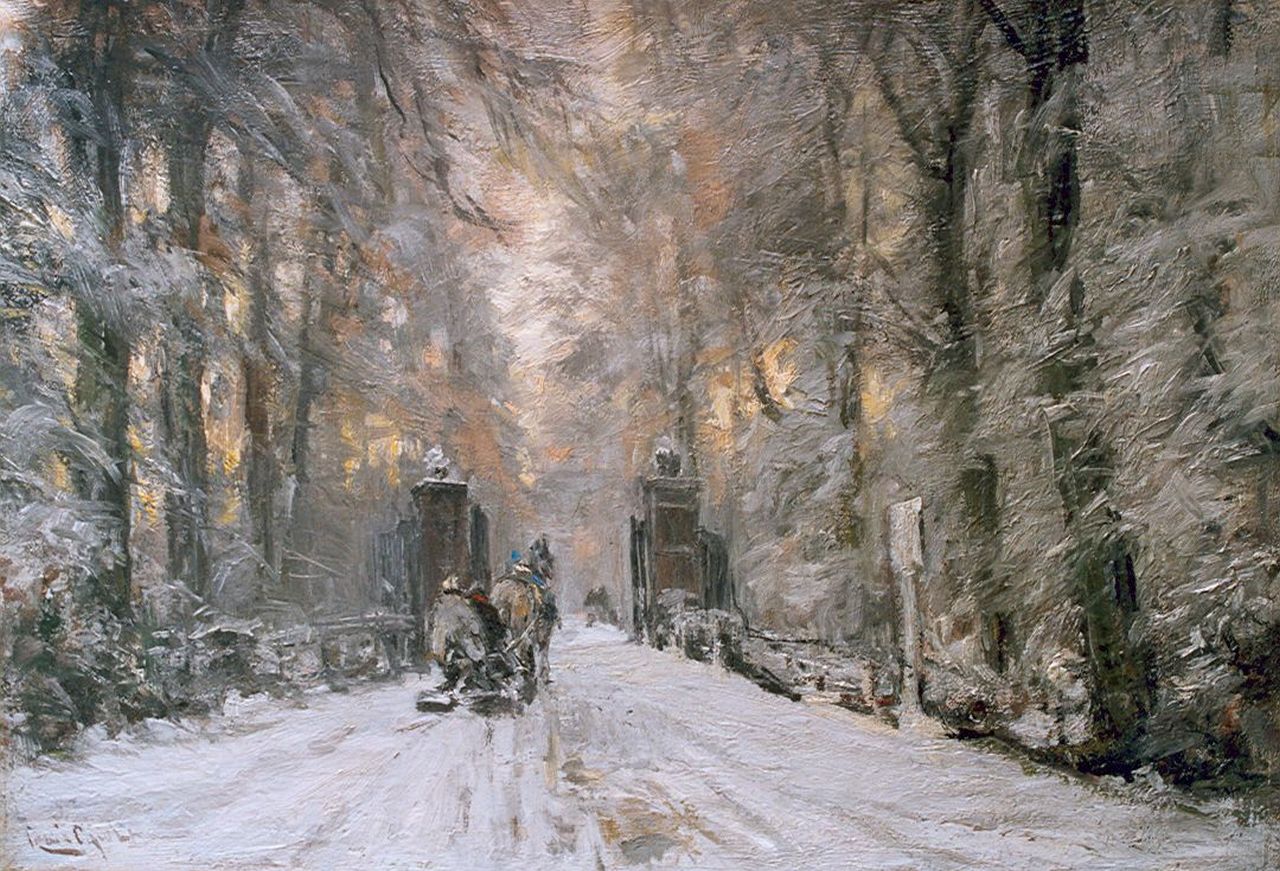 Apol L.F.H.  | Lodewijk Franciscus Hendrik 'Louis' Apol, A winter lane, Haagse Bos, oil on canvas 42.5 x 61.0 cm, signed l.l.