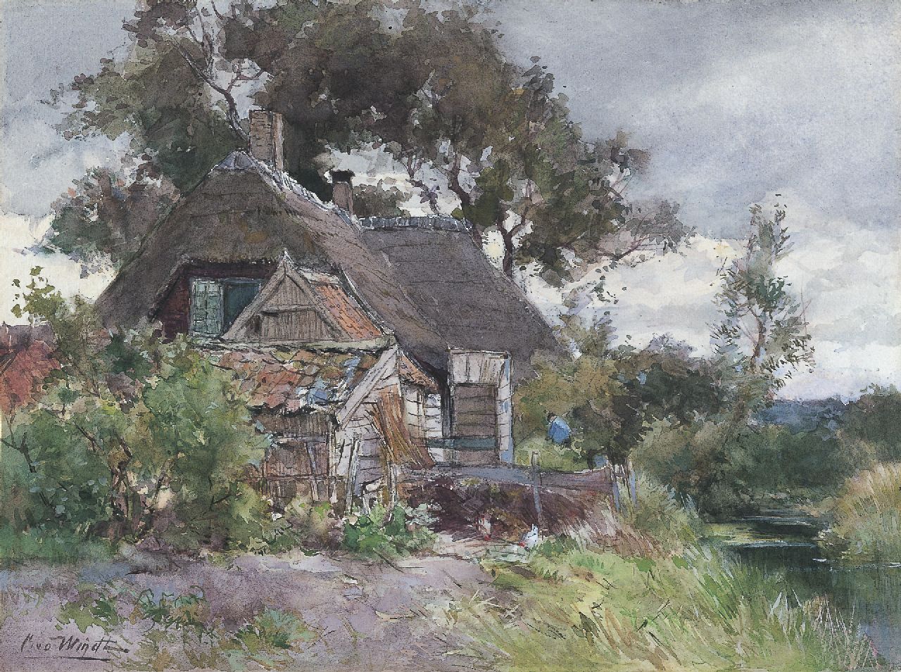 Windt Ch. van der | Christophe 'Chris' van der Windt, A farm, Reeuwijk, watercolour on paper 29.9 x 40.0 cm, signed l.l. and dated July 1929 on the reverse